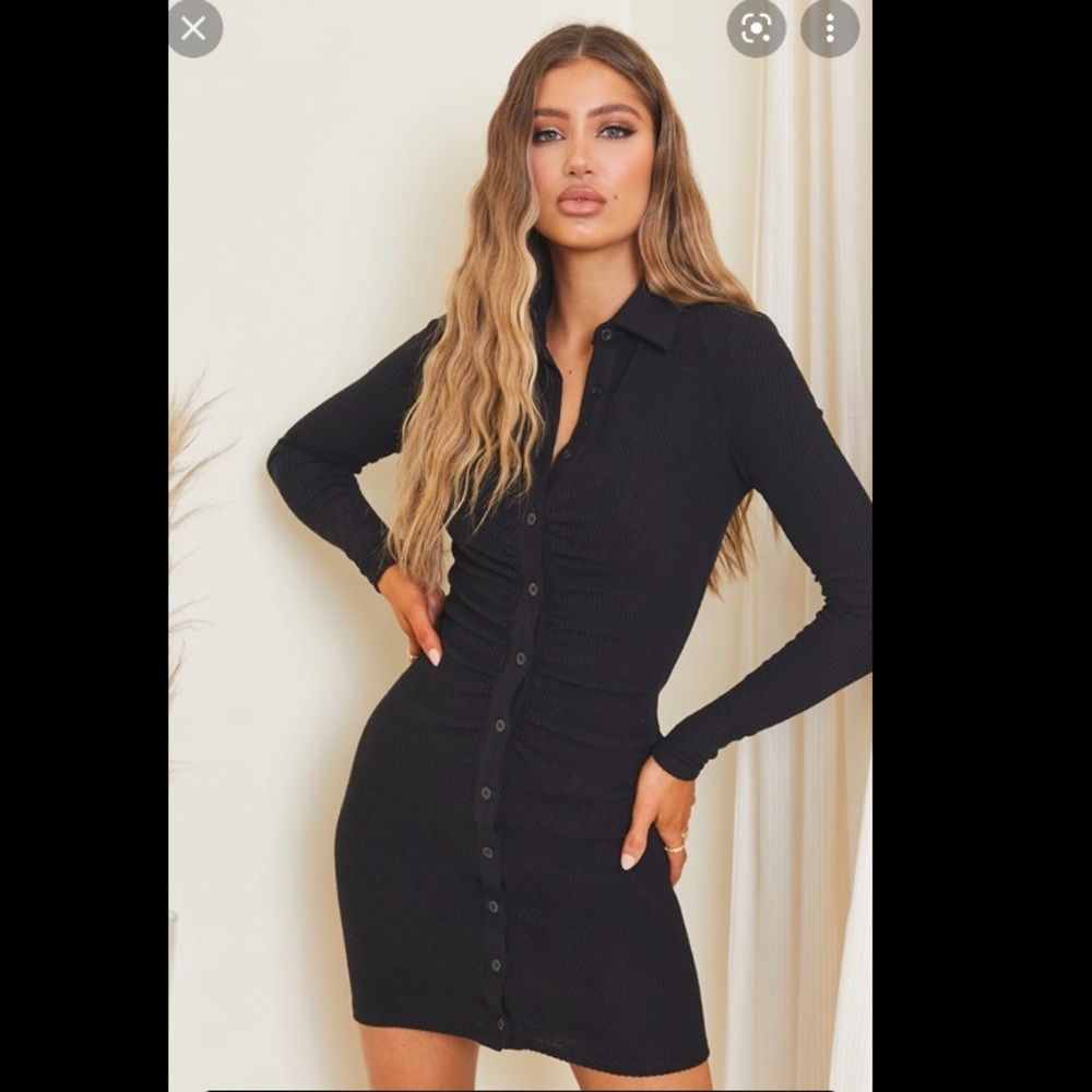 Black scrunched long sleeve dress